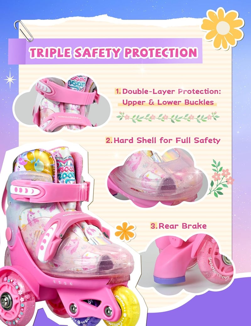 crossmoon Unicorn Toddler Roller Skates, Kids Training Safety Tripple Protection Roller Skates with 4 Adjustable Sizes, Fun Light-Up Wheels, Little Girls' Fancy Gift - Image 3